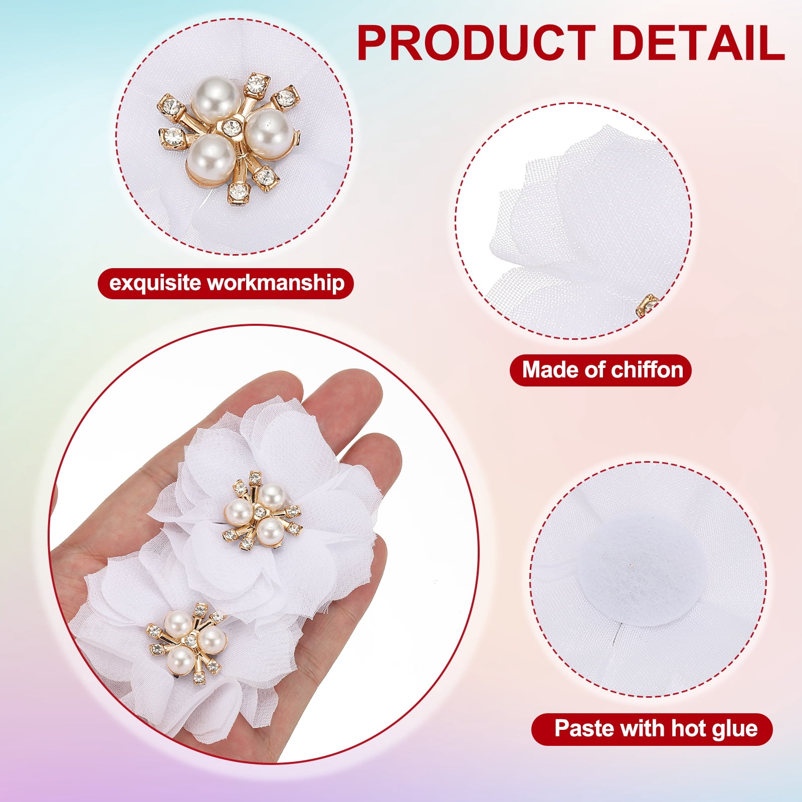 Unique Bargains Chiffon Flower Appliques for DIY Craft Clothing Wedding White