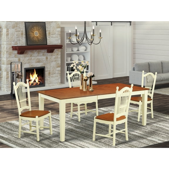 East West Furniture  5 Piece Dinette Set- a Rectangle Dining Table Leaf and 4 Dining Room Chairs, 40x78 Inch, Buttermilk & Cherry