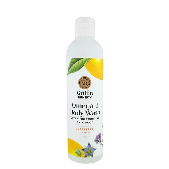 Griffin Remedy Omega - 3 gel de baño - Aceites esenciales de pomelo y MSM orgánico, cremoso, hidratante, natural, sin parabenos, sin sulfato, 8 fl oz (paquete de 1)