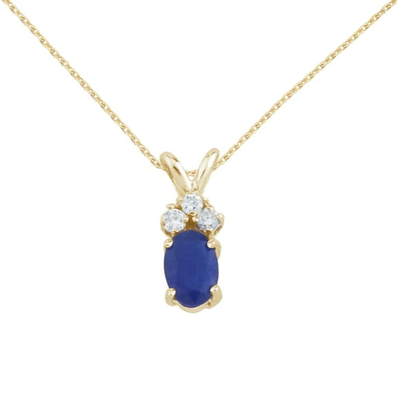 14K Yellow Gold Sapphire Pendant with Diamonds and 18" Chain