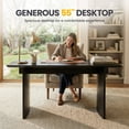 thumbnail image 5 of Guyou 55" Natural Oak Desk, Light Wood Finish MDF Study Table, Versatile Vanity & Office Desk with Sculptural Legs, Sturdy Two-Pedestal Design for Work & Study, Black, 5 of 11
