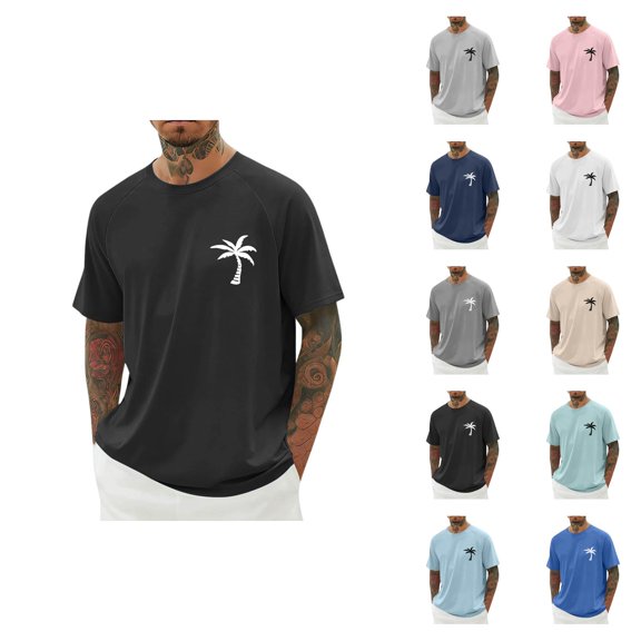 Beach Vacation T Shirts for Men 2026 Summer Casual Short Raglan Sleeve Crewneck Coconut Tree Print Tee Shirt