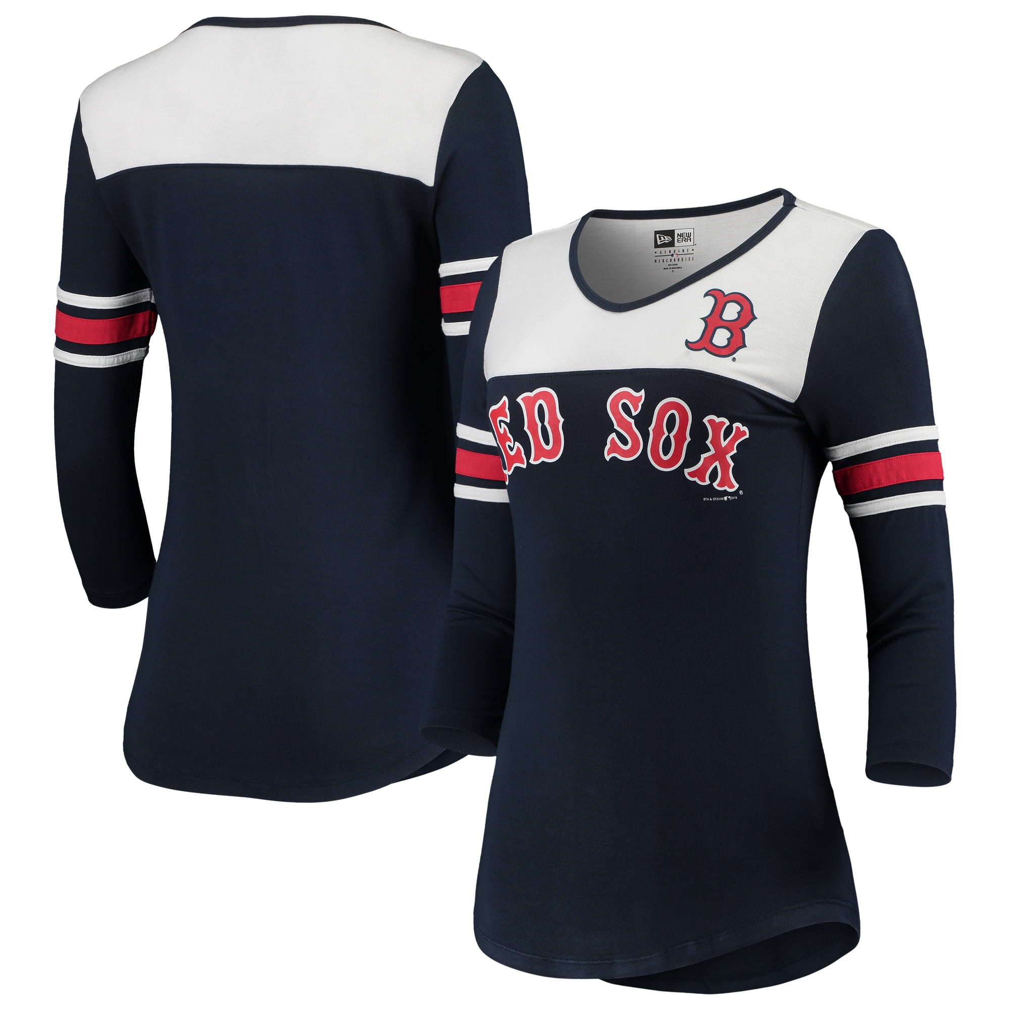 Boston Red Sox New Era Women's 3/4Sleeve Raglan VNeck TShirt Navy