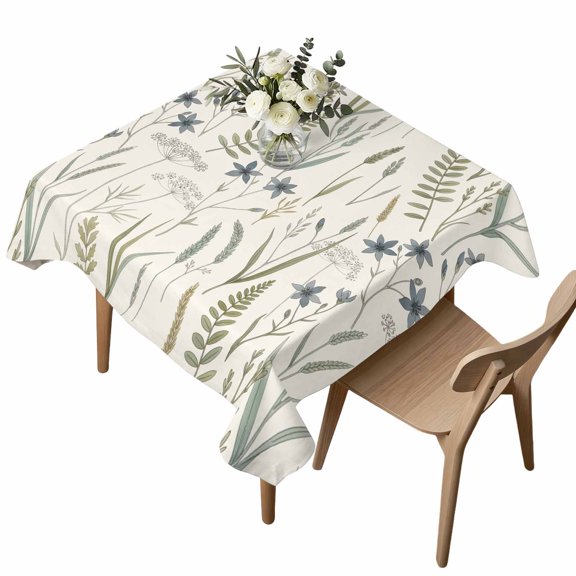 Waterproof Tablecloth Green Ferns Wild Grasses on Beige Square Table Cloth 54x54in,Wipeable Washable Table Cover Spring Plants Tablecloths for Dining Tables Kitchen Picnic Camping Ourdoor Party