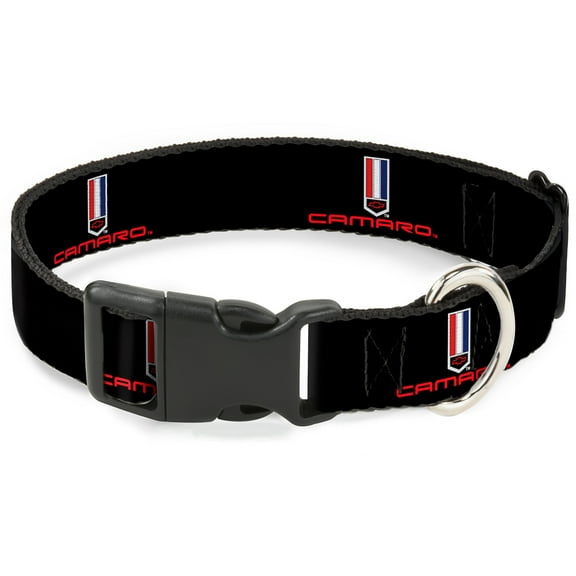 GM General Motors Pet Collar, Dog Collar Plastic Buckle, Camaro Badge Logo Repeat, 7 to 8.5 Inches 0.5 Inch Wide