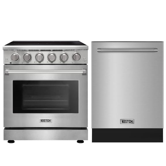 KOSTCH 2 Piece Kitchen Appliance Package 30”Freestanding Electric Range with 6.0 cu. ft. Convention Oven and 24” Built-in Dishwasher, Stainless Steel