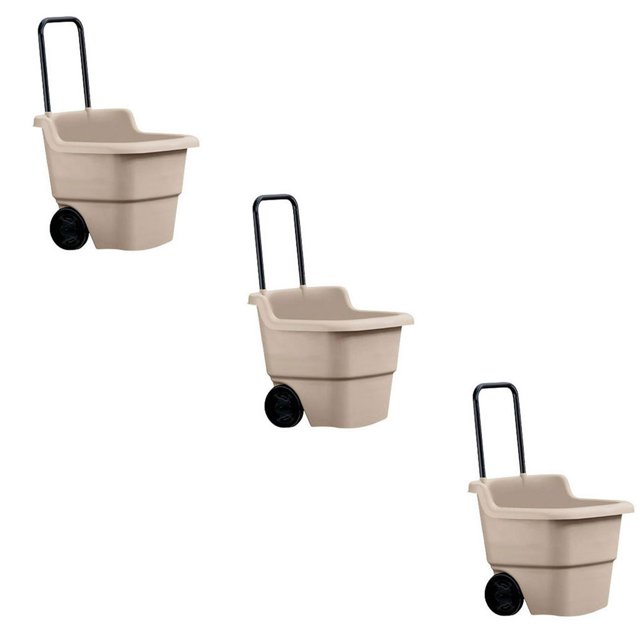 Suncast Chariot Polyvalent en Poly de 15 Gallons pour Pelouse et Jardin, Taupe (Lot de 3)