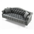 thumbnail image 3 of 3 Seater Sofa,Velvet Accent Sofa with 2 Pillows,Button Tufted Couch with Nailhead Trim and Metal Legs,Upholstered Sofa with Curved Back and Rolled Arm for Living Room Bedroom Office,Gray, 3 of 6