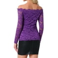 thumbnail image 3 of INSPIRAR CHIC Blusa de Encaje Floral para Mujeres con Mangas Largas Transparentes y Hombros Descubiertos S Púrpura, 3 of 6