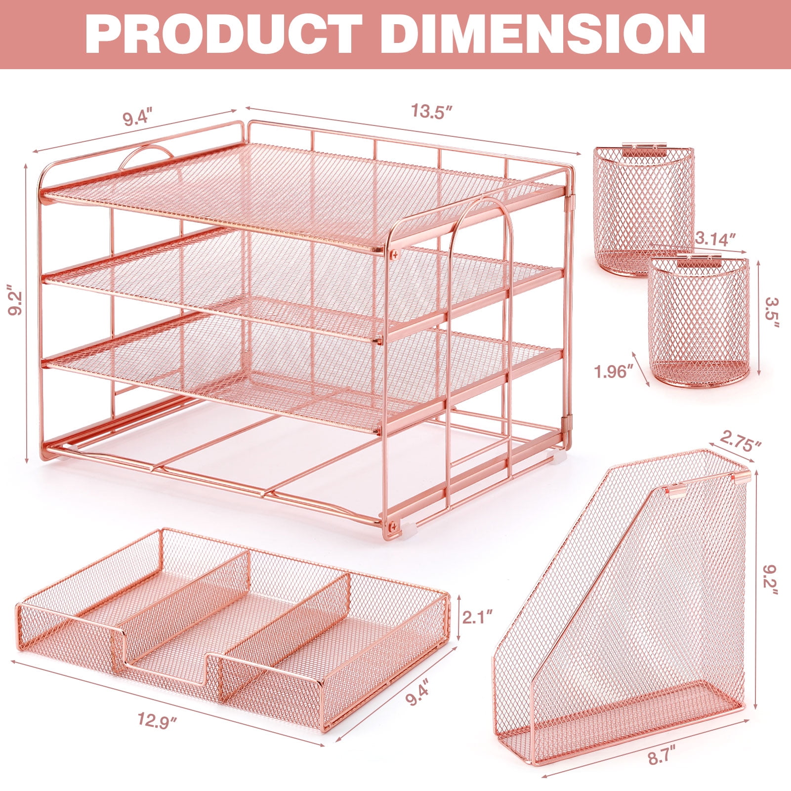 Livhil Desktop Organizer 4-Tier Desk Organizers Sets and Storage, File Organizers for Desk Drawer Organizer, Paper Organizer for Desk (Rose Gold)