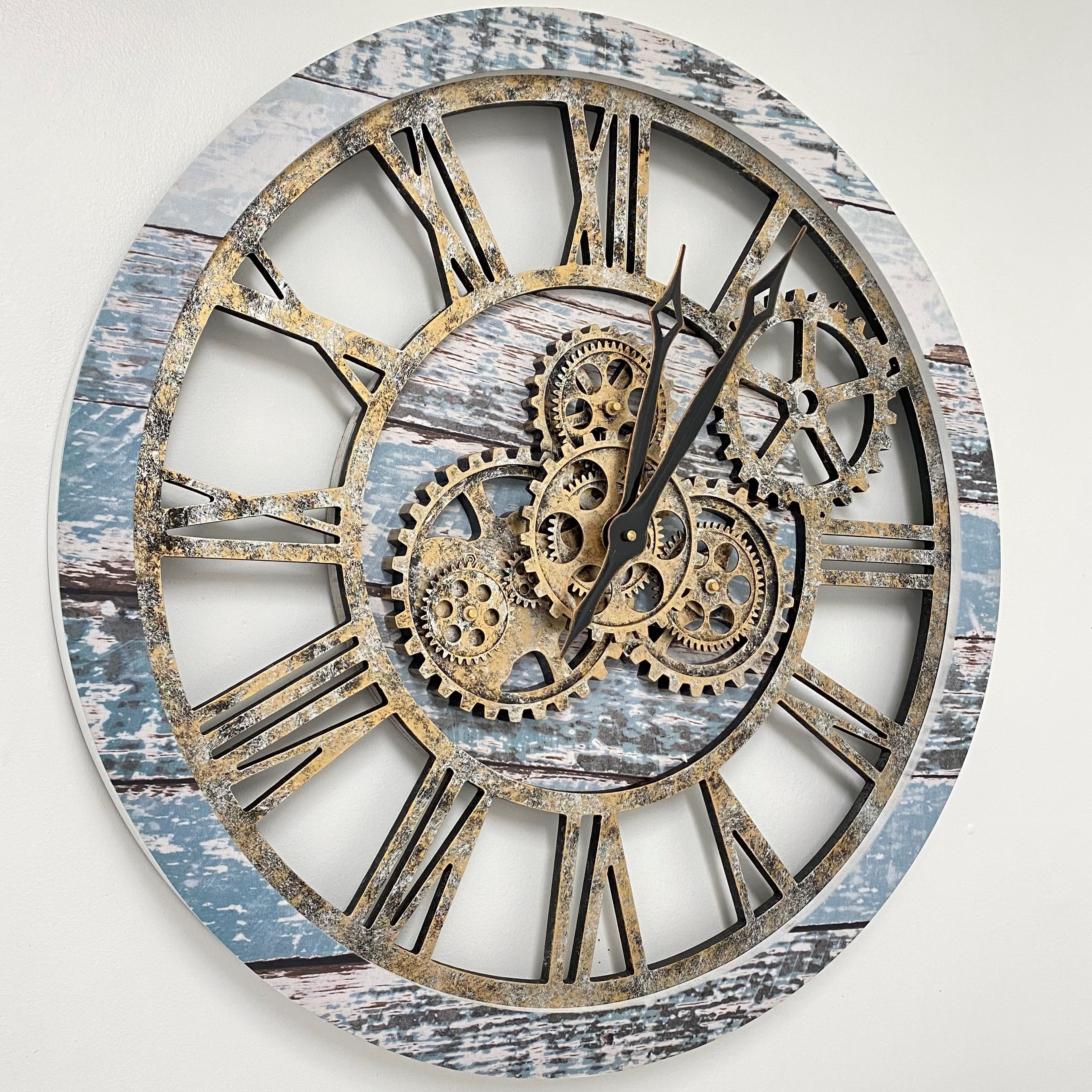 THE GEARS CLOCK Wall Clock with Real Moving Gears AM-LI_ 24 in Round Aqua-Green