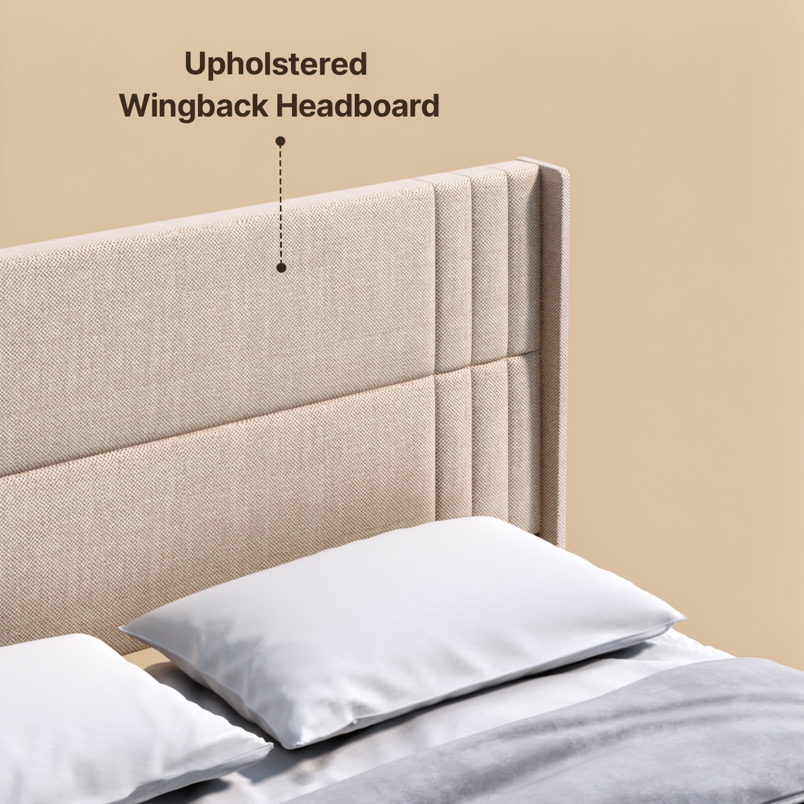 Aiho Bed Frame Queen with 4 Storage Drawers for Bedroom, Beige