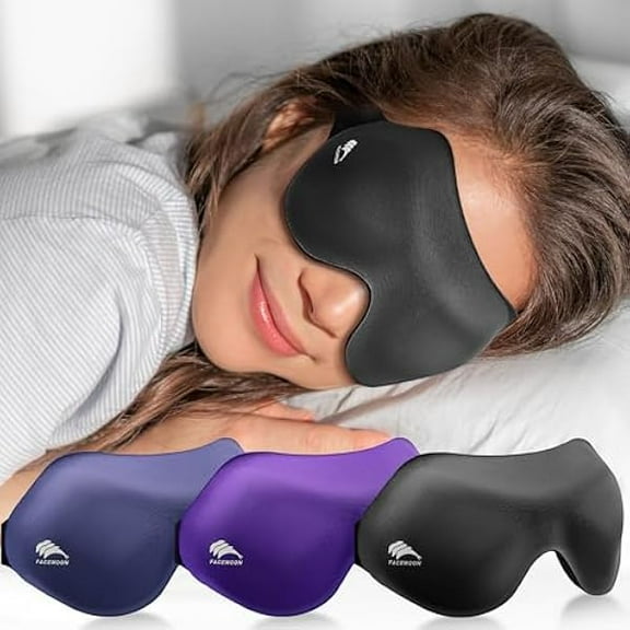 Sleep Eye Mask Blackout Lightweight: Side Sleep 3D Contoured for Lash Extensions - Zero Eye Pressure Adjustable Strap Washable - Women Men Airplane Travel Yoga Meditation Night Shift 3 Pcs