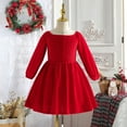 thumbnail image 2 of Glisme Girls Dress Autumn And Winter Long Sleeve Solid Color Ruffles Sundress Unique Princess Dress For Girl Size 2-3 Years,Red, 2 of 8