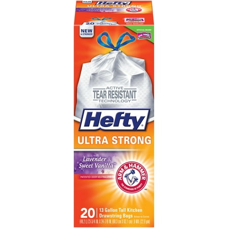 Hefty Ultra Strong Tall Kitchen Trash Bags, Lavender & Sweet Vanilla, 13 Gallon, 20 Count