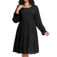 thumbnail image 6 of Cuteduck Women Plus Size Fall Casual Long Sleeve Dress Round Neck Tiered Knitted Flared Sleeve Midi Ruffle Dress 1X-5X, 6 of 7