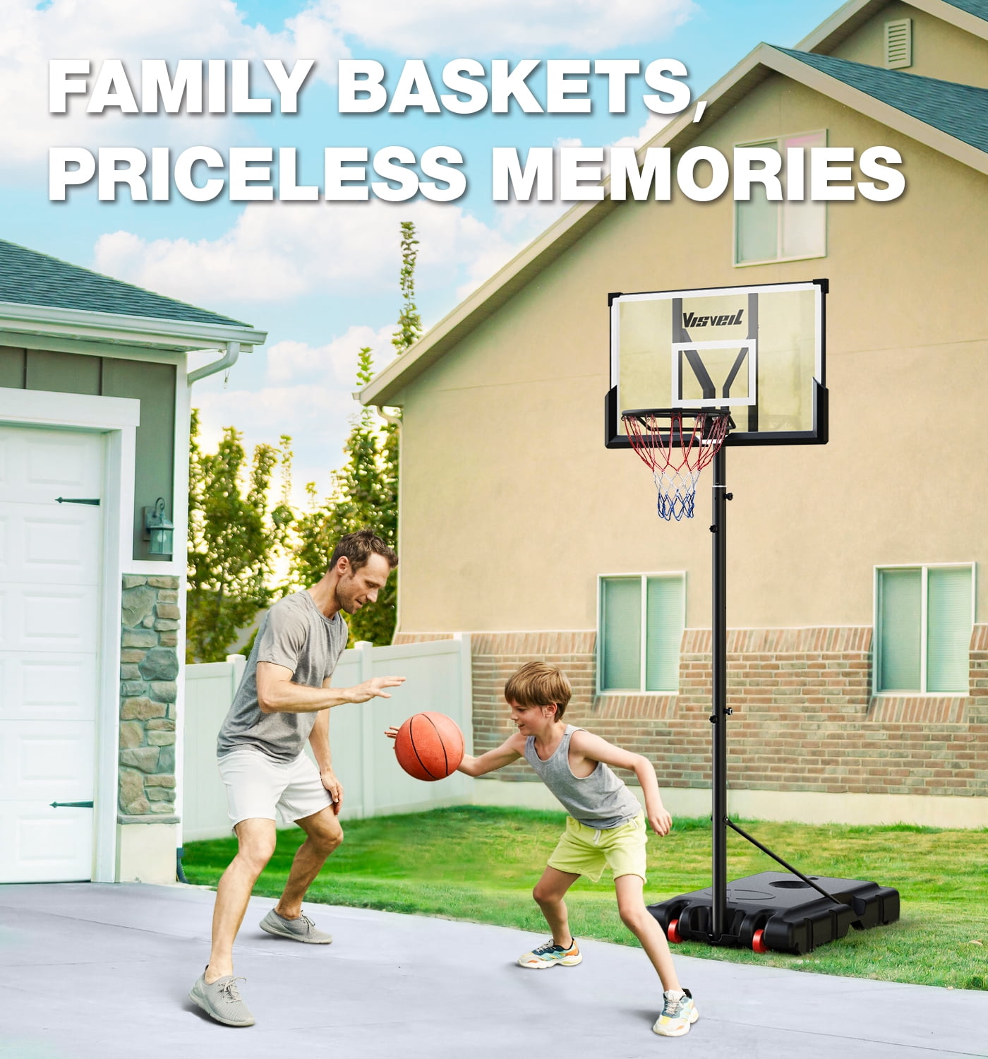 Mastgoal 45" Portable Basketball Hoop, 5.7-10-Ft Height Adjustable, Shatterproof Backboard Basketball Goal for Kids and Adults Outdoor Indoor