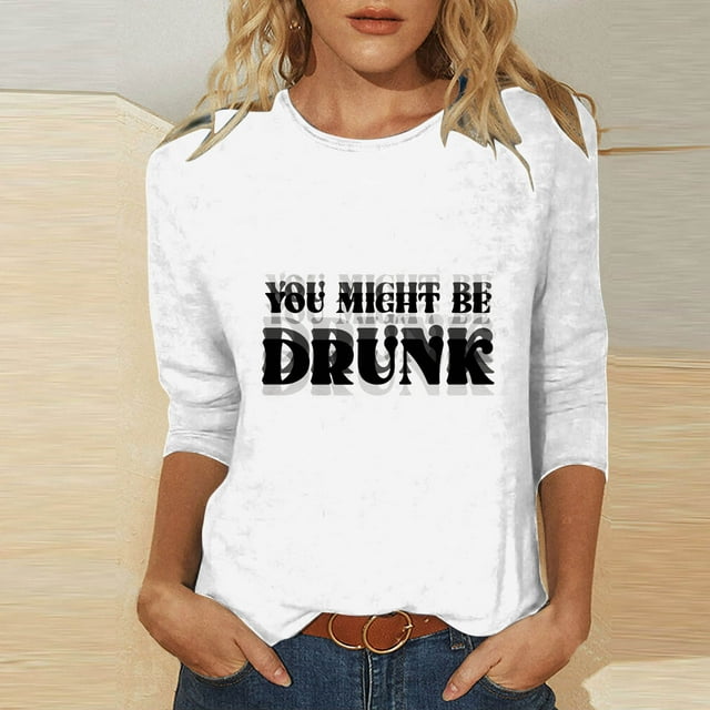 TaTaai Women's Day Printed T Shirt 3/4 Sleeve Round Neck Casual Loose Fit Top Fashion Pullover Soft Comfortable Blouse for Spring Summer Daily Party Wear Gift