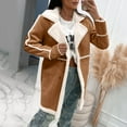 thumbnail image 2 of 2023 Autumn Winter Women Lambswool Splicing Turn Down Collar Long Sleeve Button Trench Coat Jacket Outerwear, 2 of 8