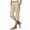 Khaki, variant on Cotton Linen Capris for Women Elastic Waist Split Hem Lightweight Breathable Summer Vacation Casual Capri Pants with Pockets