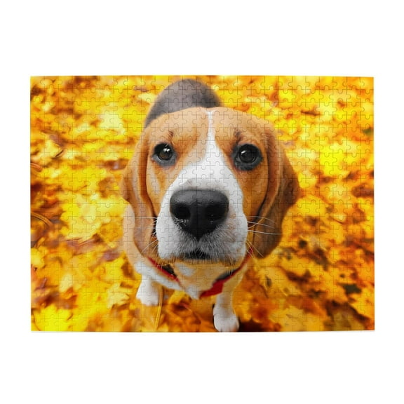 500-Piece Wooden Jigsaw Puzzle for Adults - Beagle Dog Autumn Leaves , Fun & Challenging Brain Teaser, Stylish Home Decor & Unique Gift