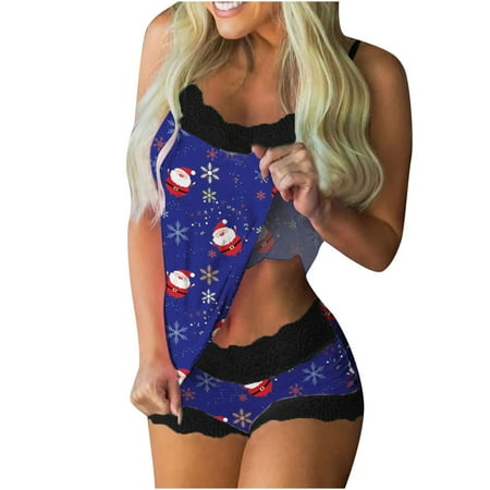 

Pajamas for Women Cami Vest Shorts Set Fashion Christmas Sleeveless Sexy Lace Teddy Lingerie Sleepwear Suit