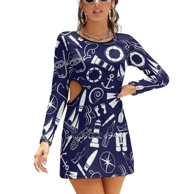Robe Évasée Nœud Cœur Mode Grande Taille Robe Ample Océan Mer Plage Bleu Nature Aquarelle
