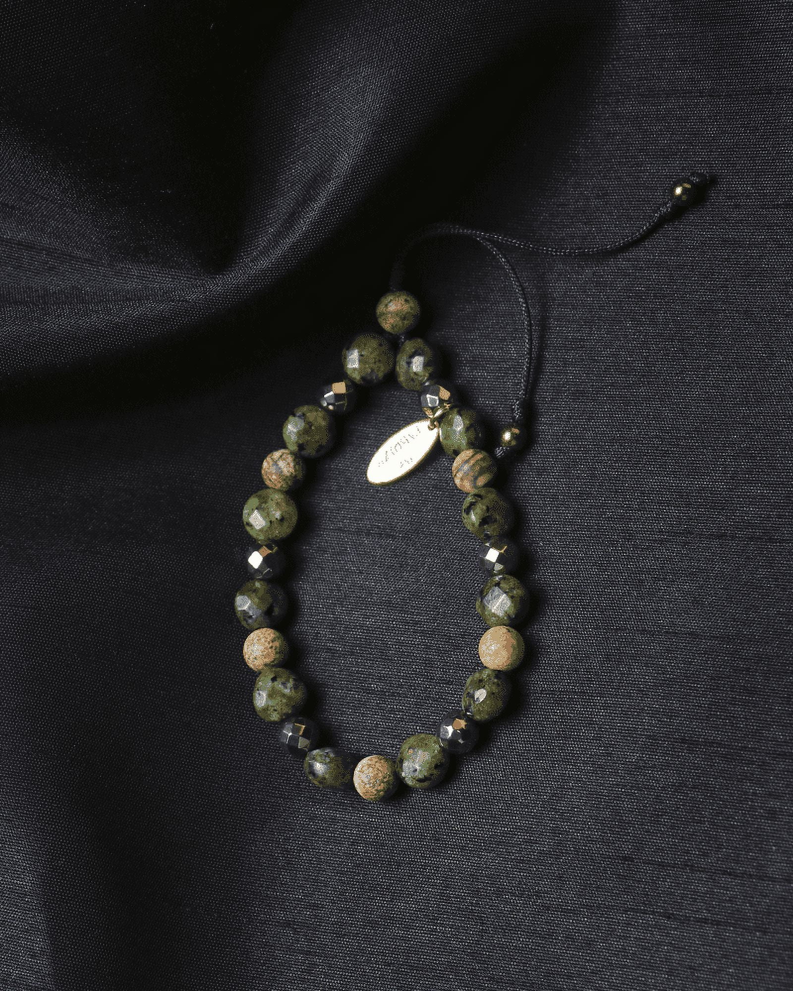 By Fabrizio Design Piero Adjustable Bracelet in Green Jade, Brown Agate, & Gold Hematite For Men & Women