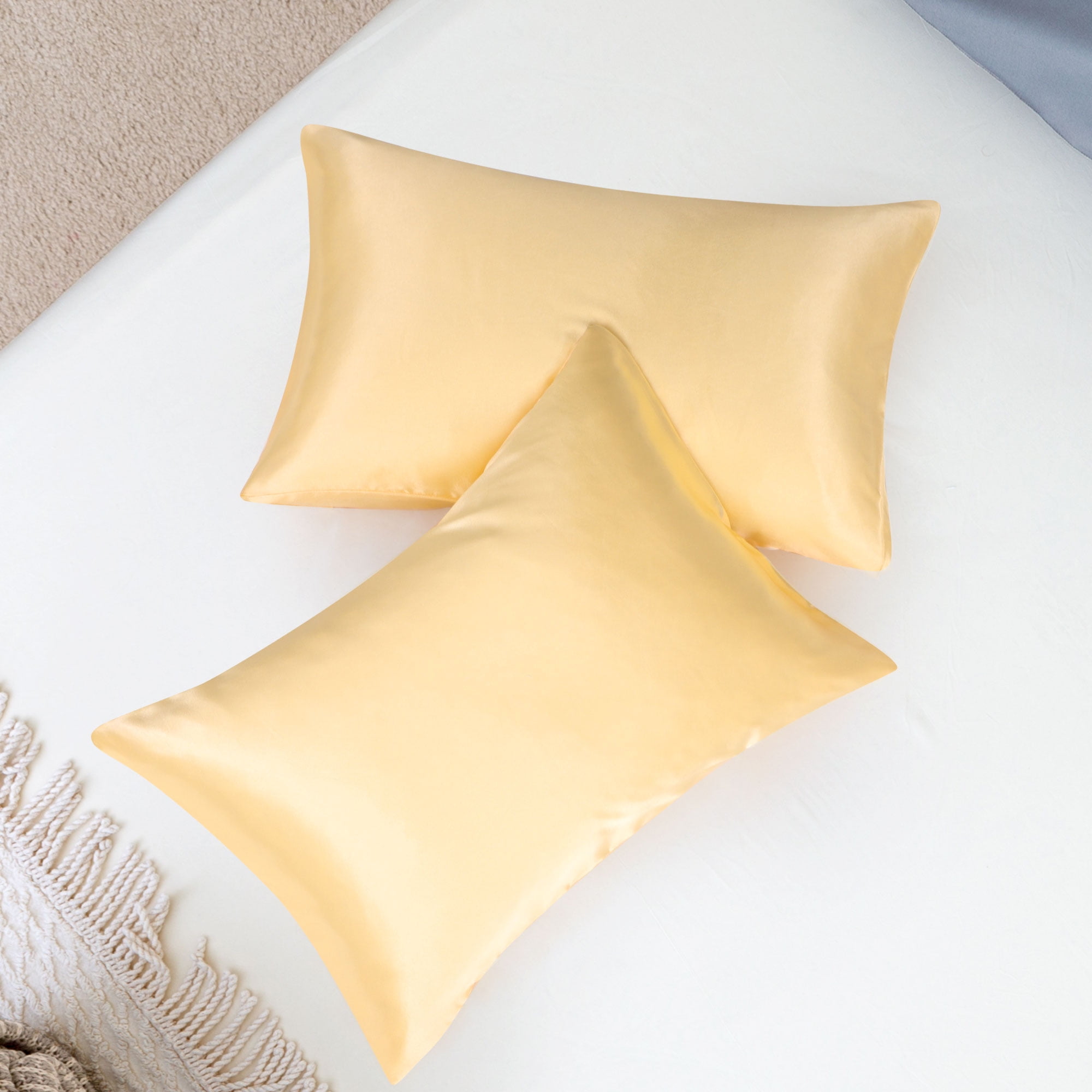 Unique Bargains Satin Envelope Closure Pillowcases Set of 2 Gold 20"x26"