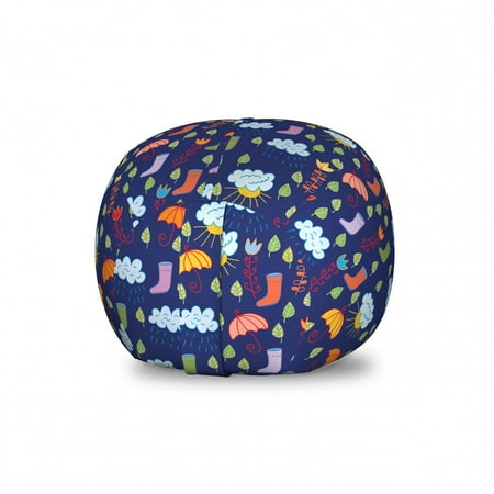 

Rain Storage Toy Bag Chair Funny Pattern with Rain Motifs Boots Clouds Green Leaves Colorful Flowers Stuffed Animal Organizer Washable Bag Small Size Multicolor by Ambesonne