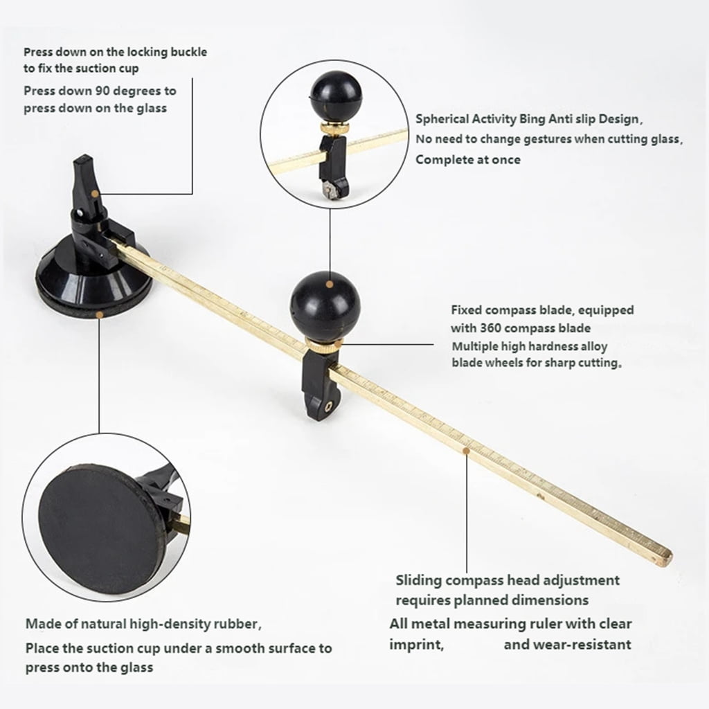 Adjustable Round Glass Cutter with Round Knob Handle and Suction Cup with Glass Pliers Glass Cutter for Cutting Glass