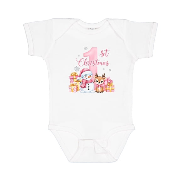 Inktastic 1st Christmas in Pink Girls Baby Bodysuit