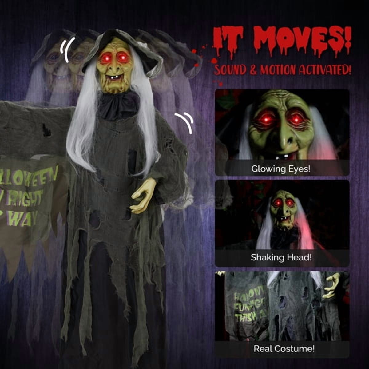 6FT Halloween Standing Decoration - Sensor-Activated (LED Eyes/Sounds/Swaying), Weather-Resistant Synthetic Fiber for Yard/Garden