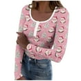 thumbnail image 4 of Christmas Tops for Women Slim Fit Scoop Neck Buttons Henley Tee Shirt Xmas Printed Graphic Holiday Sweaters (2XL, Pink), 4 of 6