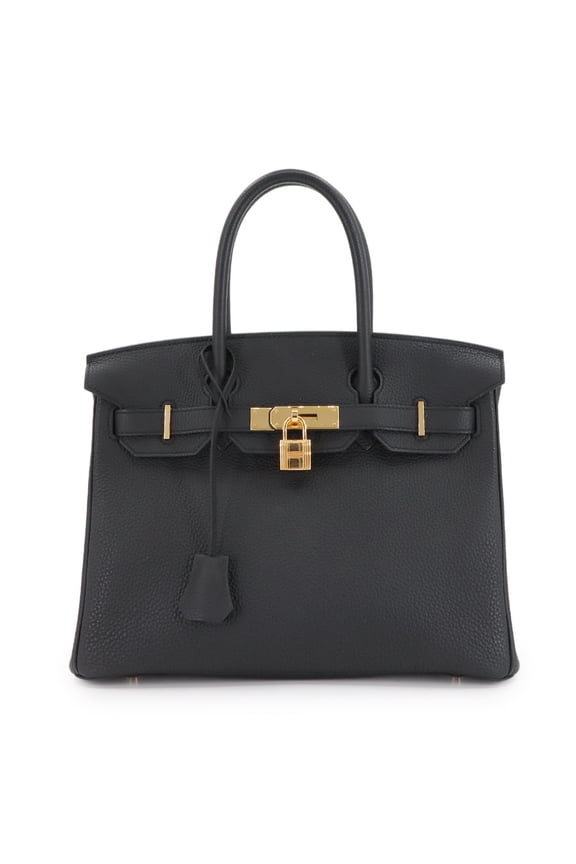 Pre-Owned Hermes Herms Birkin 30 Handbag, Togo, Black, D Stamp, Pink Gold Hardware,