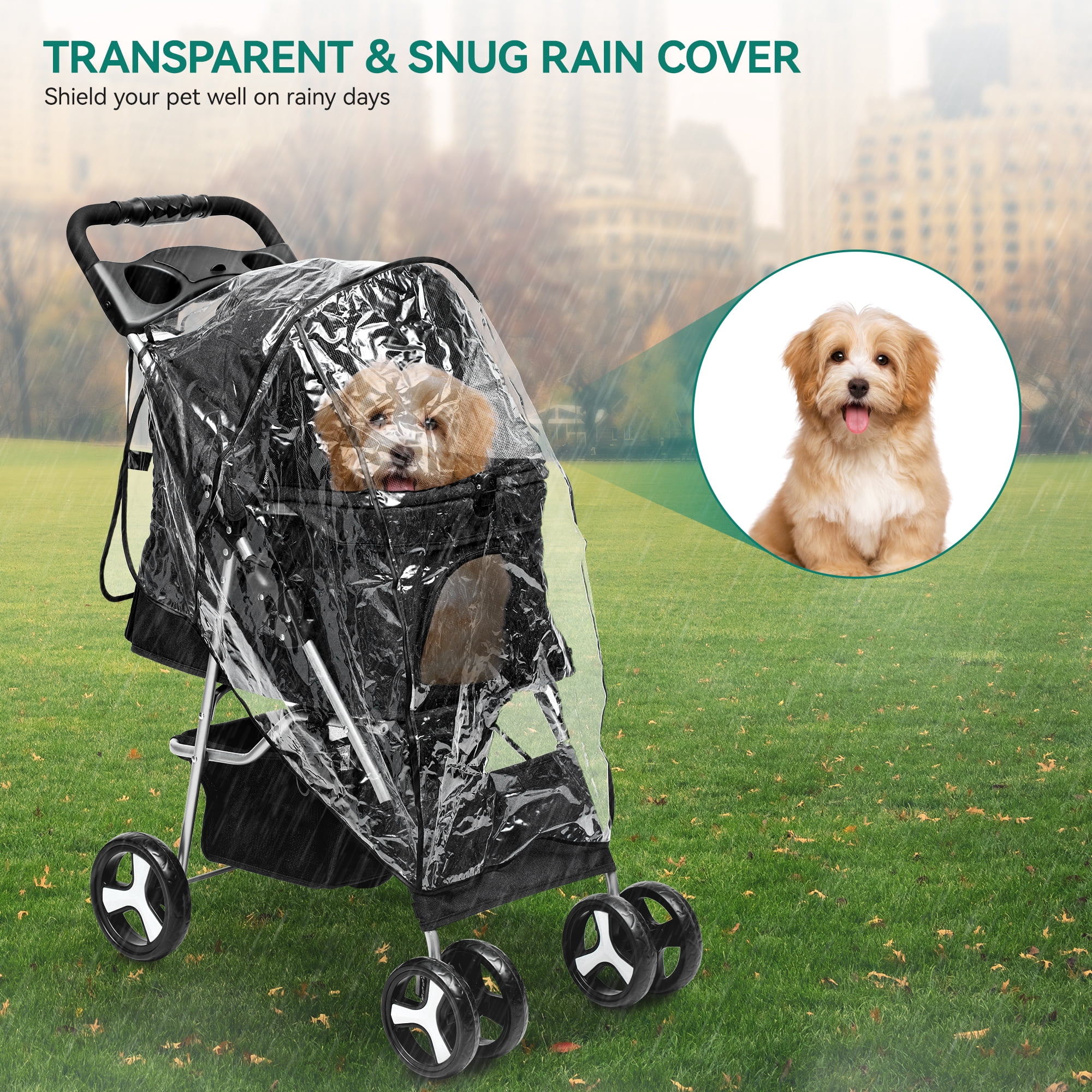 Dextrus 4 Wheels Dog Stroller for Medium Small Dogs, Foldable Pet Stroller with 360° Rotation Wheel, Cat Kitty Puppy Stroller with Storage Basket (Black)