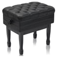 thumbnail image 6 of Genuine Leather Adjustable Piano Bench by Griffin Black Solid Wood Vintage Style & Heavy-Duty Ergonomic Keyboard Stool Cushion Seat With Storage Space Home Vanity Bench or Musicians Guitar Chair, 6 of 14
