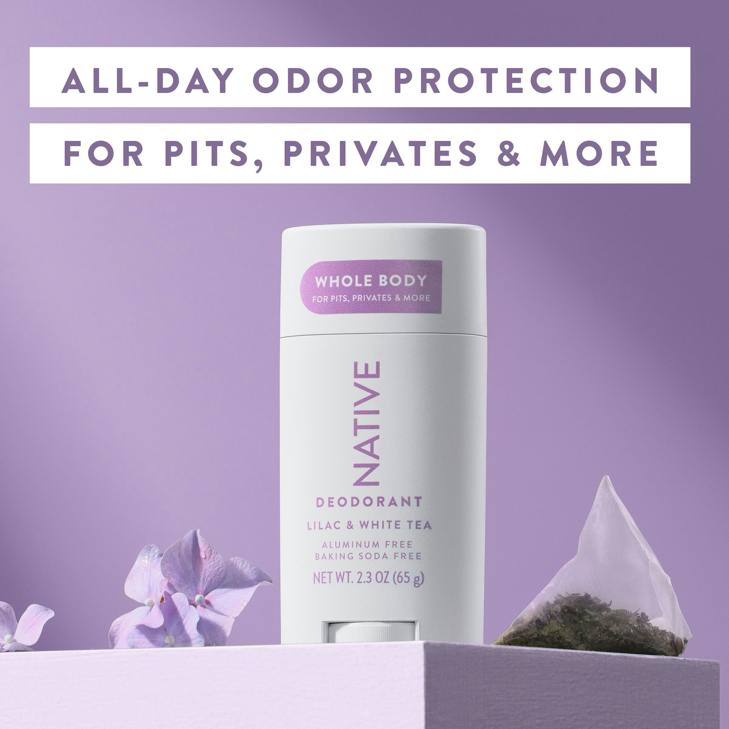 Native Whole Body Deodorant Stick, Lilac & White Tea, Aluminum Free, for Women and Men, 2.3 oz
