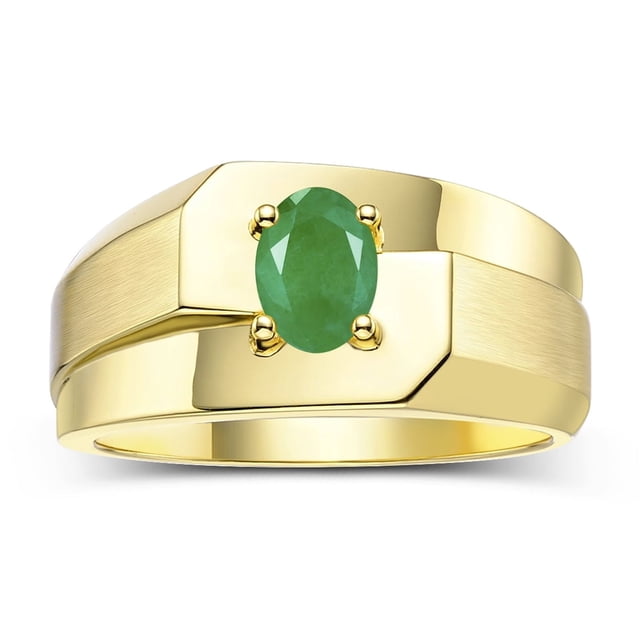 RYLOS Men's Rings Yellow Gold Plated Silver Ring Classic Solitaire 7X5MM Oval Shape Gemstone Designer Band Emerald May Birthstone Rings For Men Size 9