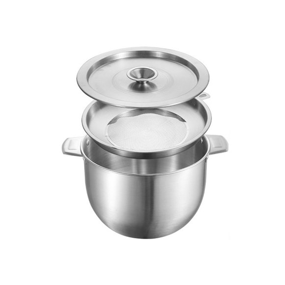 Stainless Steel Soup Oil Filter Pot with Lid 19 x 13/21 x 14/23 6 x 15cm