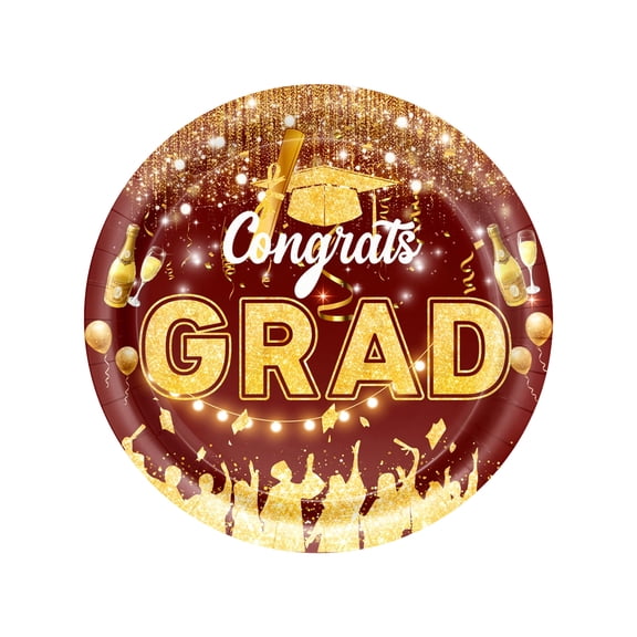 dgysar 42-Piece Congrats Grad Red & Gold Party Supplies Set, Graduation Tableware Kit with Banner, Plates, Napkins Paper plates 9-inche 10PC
