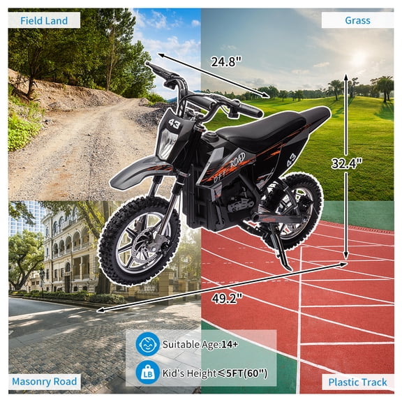 36V 350W Electric Dirt Bike for Kids & Teens - Up to 15.5MPH Fast Off-Road Ride-On Motorcycle - LED Headlight, Leather Seat, Disc Brakes, Air-Filled Tires - Max Load 175 lbs