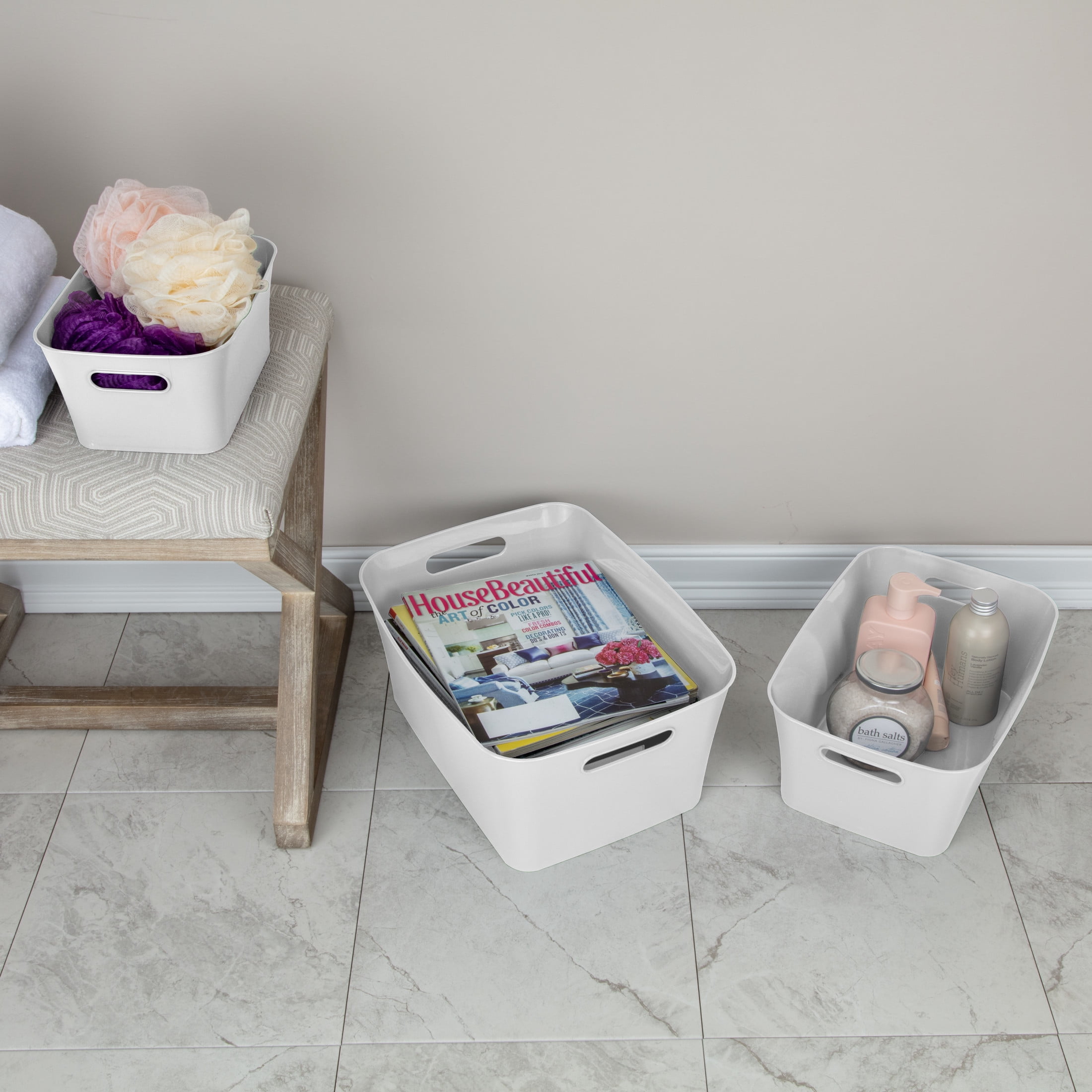 6 pack) Mainstays Large Bin, Open Plastic Storage Containers