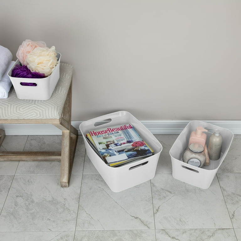 Mainstays Large Plastic Storage Bin White 6 Pack Decorative