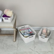 (3 pack) Mainstays Large Open Plastic Storage Bin with Handles, White