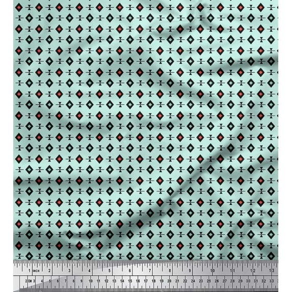 Soimoi Polyester Crepe Fabric Diamond,Plus Sign & Triangle Geometric Print Fabric by Yard 52 Inch Wide