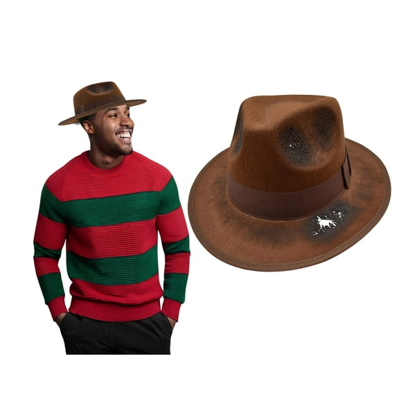 Nicky Bigs Novelties Burned Tattered Brown Fedora Hat Horror Scary Nightmare Dream Costume Accessory