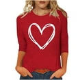 thumbnail image 2 of Ailaofu T-Shirts de la Saint-Valentin à Manches 3/4 Col Rond pour Femmes avec Imprimé Cœur Graphique, 2 of 5