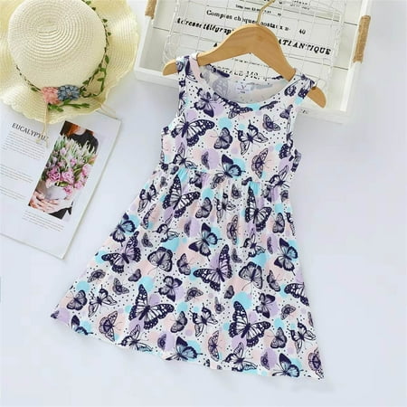 

Aayomet Princess Dresses For Girls Girls Toddler Kids Crew Neck Summer Sleeveless Sundress Casual Beach Floral Prints Party Purple 6-12 Months