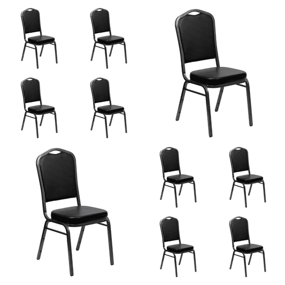 (10 PACK) Crown Back Banquet Dining Chair with Black Vinyl - Commercial Quality Restaurant Chair
